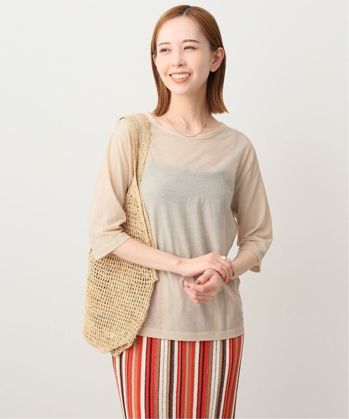 SLOBE IENA(スローブイエナ)の「《追加2》シアー天竺5分袖Tシャツ(Tシャツ/カットソー・レディース・ネイビー/ブラウン/アイボリー・FREE)」の7枚目の写真