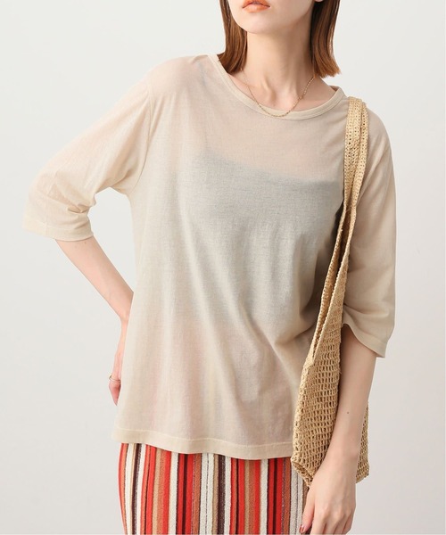SLOBE IENA(スローブイエナ)の「《追加2》シアー天竺5分袖Tシャツ(Tシャツ/カットソー・レディース・ネイビー/ブラウン/アイボリー・FREE)」の8枚目の写真