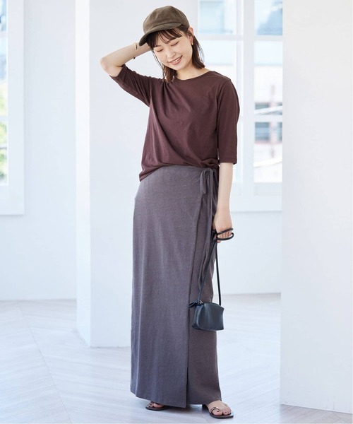 SLOBE IENA(スローブイエナ)の「《追加2》シアー天竺5分袖Tシャツ(Tシャツ/カットソー・レディース・ネイビー/ブラウン/アイボリー・FREE)」の16枚目の写真