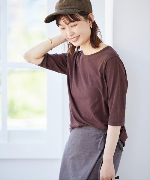 SLOBE IENA(スローブイエナ)の「《追加2》シアー天竺5分袖Tシャツ(Tシャツ/カットソー・レディース・ネイビー/ブラウン/アイボリー・FREE)」の21枚目の写真