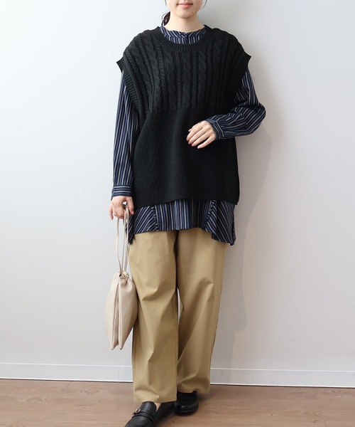 MB mint breeze(エムビーミントブリーズ)の「【L~6L 大きいサイズ】裏起毛ストレッチワイドパンツ(その他パンツ・レディース・ベージュ/ブラック・LL/3L/4L/5L/L/6L)」の8枚目の写真