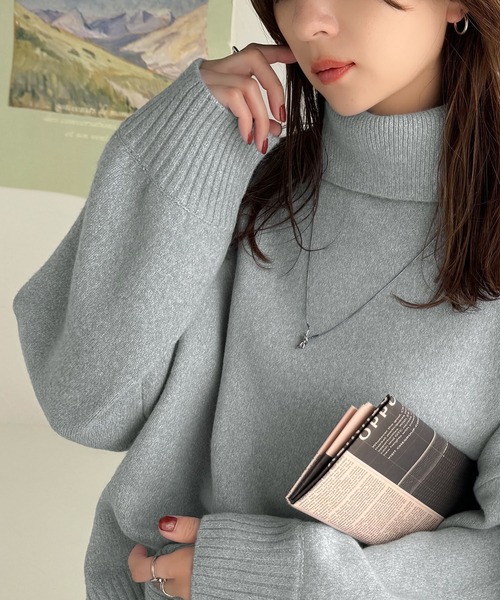 classicalelf(クラシカルエルフ)の「シンプルシックな大人の魅力。天竺編みタートルネック圧縮ニットプルオーバー(ニット/セーター・レディース・アイボリー/ブラック/ライトグレー/ブルー・MEDIUM/X-LARGE/SMALL/LARGE)」の20枚目の写真