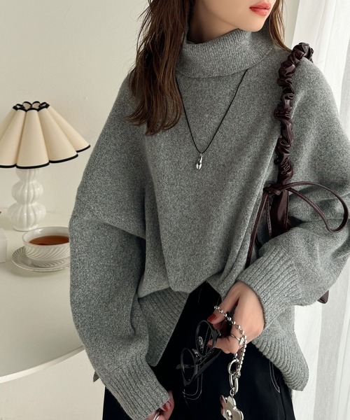 classicalelf(クラシカルエルフ)の「シンプルシックな大人の魅力。天竺編みタートルネック圧縮ニットプルオーバー(ニット/セーター・レディース・アイボリー/ブラック/ライトグレー/ブルー・MEDIUM/X-LARGE/SMALL/LARGE)」の15枚目の写真