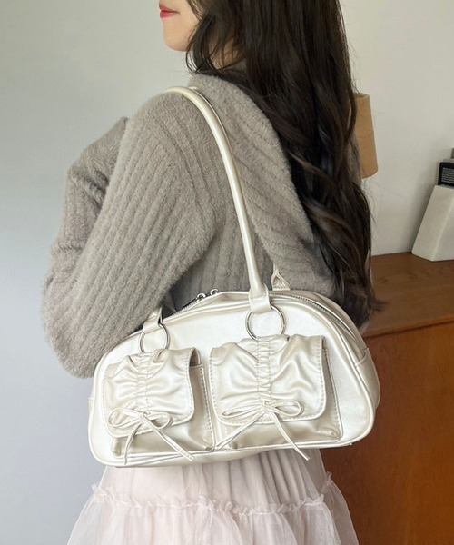 one after another NICE CLAUP（ワンアフターアナザーナイスクラップ）の「ドロストポケット付きボストンバッグ（ボストンバッグ・レディース・アイボリー/ブラック/ピンク・FREE）」の16枚目の写真