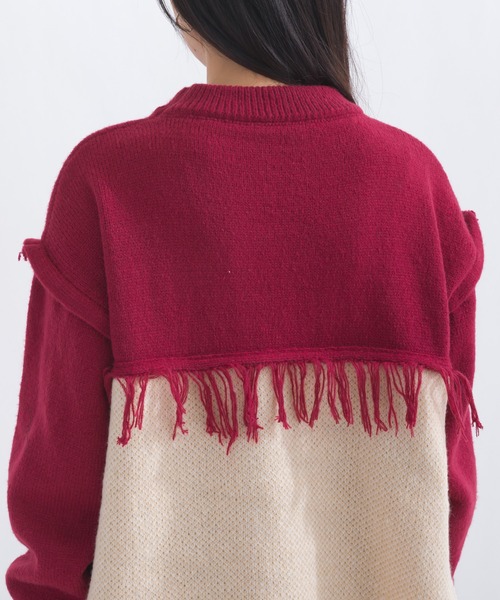ニット セーター 「MINERTE」block fringe knit / ブロックフリンジニットプルオーバー レディース MINERTE ニット セーター 「MINERTE」block fringe knit