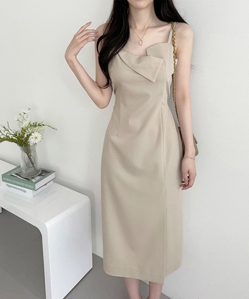 Jasmine Grandiflorum(ジャスミングランディフローラム)の「【Jasmine】アシメトリーキャミロングワンピース (SS)(ワンピース・レディース・グレー/ブラック/ライトベージュ・FREE)」の2枚目の写真