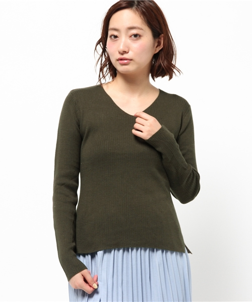 CIAOPANIC（チャオパニック）の「【Ciaopanic】　リブ編みV/NP/O（ニット/セーター・レディース・ダークカーキ/ブラウン/ブラック・FREE）」の3枚目の写真