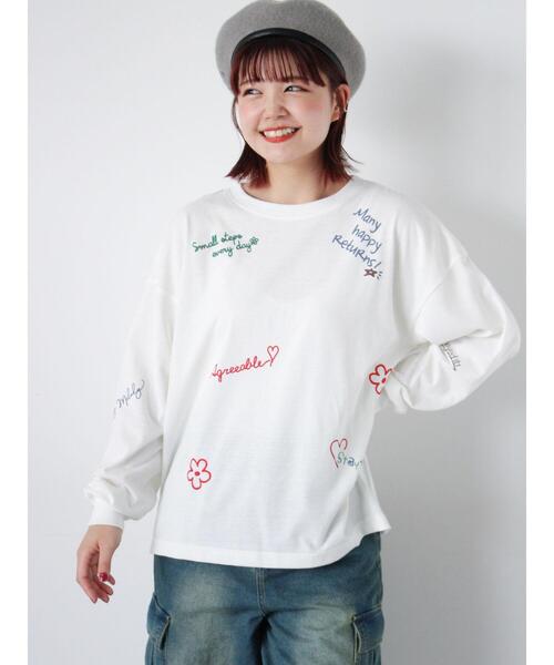 ehka sopo（エヘカソポ）の「らくがき刺繍プリントロンT（Tシャツ/カットソー・レディース・ブラック/グレー/オフホワイト・F）」の5枚目の写真