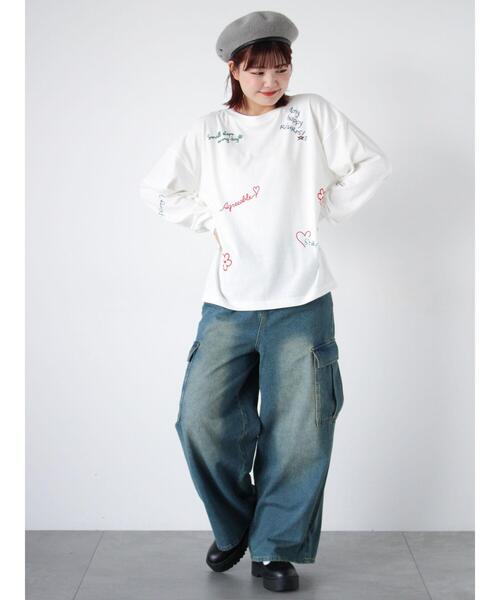 ehka sopo（エヘカソポ）の「らくがき刺繍プリントロンT（Tシャツ/カットソー・レディース・ブラック/グレー/オフホワイト・F）」の8枚目の写真