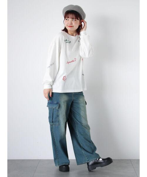 ehka sopo（エヘカソポ）の「らくがき刺繍プリントロンT（Tシャツ/カットソー・レディース・ブラック/グレー/オフホワイト・F）」の9枚目の写真