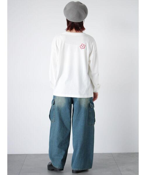 ehka sopo（エヘカソポ）の「らくがき刺繍プリントロンT（Tシャツ/カットソー・レディース・ブラック/グレー/オフホワイト・F）」の10枚目の写真