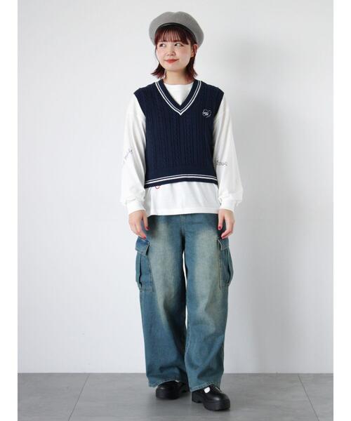 ehka sopo（エヘカソポ）の「らくがき刺繍プリントロンT（Tシャツ/カットソー・レディース・ブラック/グレー/オフホワイト・F）」の13枚目の写真