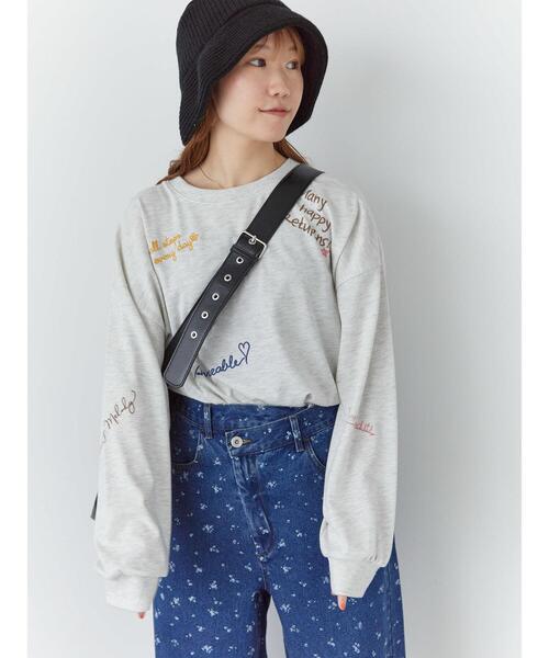 ehka sopo（エヘカソポ）の「らくがき刺繍プリントロンT（Tシャツ/カットソー・レディース・ブラック/グレー/オフホワイト・F）」の15枚目の写真