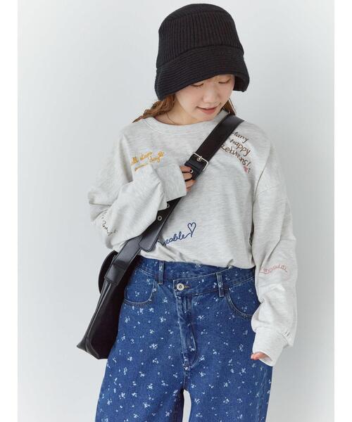 ehka sopo（エヘカソポ）の「らくがき刺繍プリントロンT（Tシャツ/カットソー・レディース・ブラック/グレー/オフホワイト・F）」の17枚目の写真