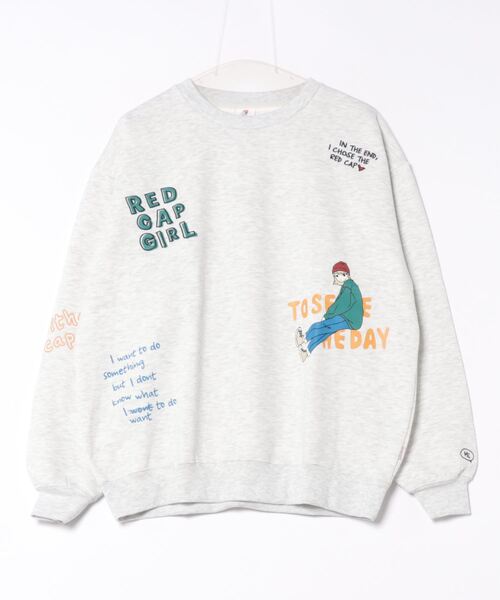 【Red Cap Girl／レッドキャップガール】落書き風 ロゴ＆ガール 総柄プリント スウェット オーバーサイズ ユニセックス 裏起毛 推し活（スウェット）｜Red Cap Girl（レッドキャプガール）