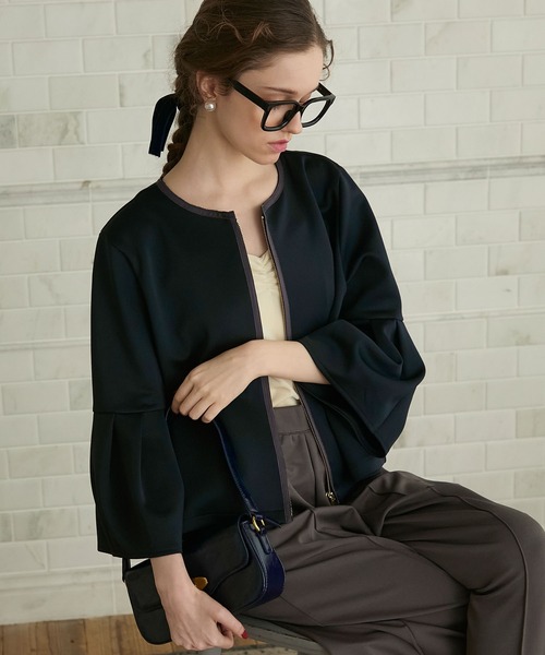 セール】【BONLECILL noir】配色ランタンスリーブダンボールジップ