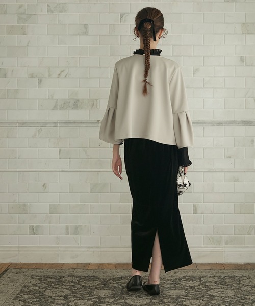 COEL 24SS シアー ノーカラージャケット ランタンスリーブ ブラック COEL 24SS シアー ノーカラージャケット ランタンスリーブ