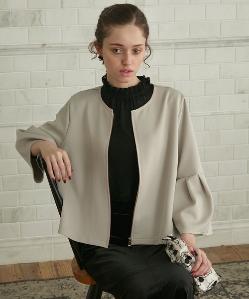 セール】【BONLECILL noir】配色ランタンスリーブダンボールジップ