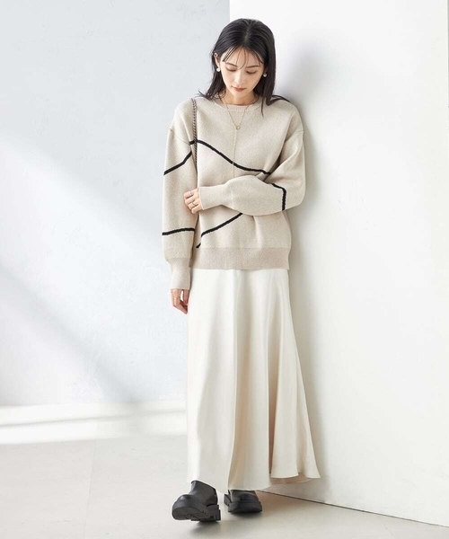 a.v.v(アーヴェヴェ)の「ラインアートニット(ニット/セーター・レディース・ベージュ/チャコールグレー・34/36/40/38/42)」の5枚目の写真