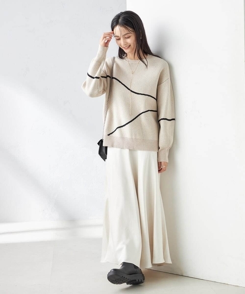 a.v.v(アーヴェヴェ)の「ラインアートニット(ニット/セーター・レディース・ベージュ/チャコールグレー・34/36/40/38/42)」の7枚目の写真