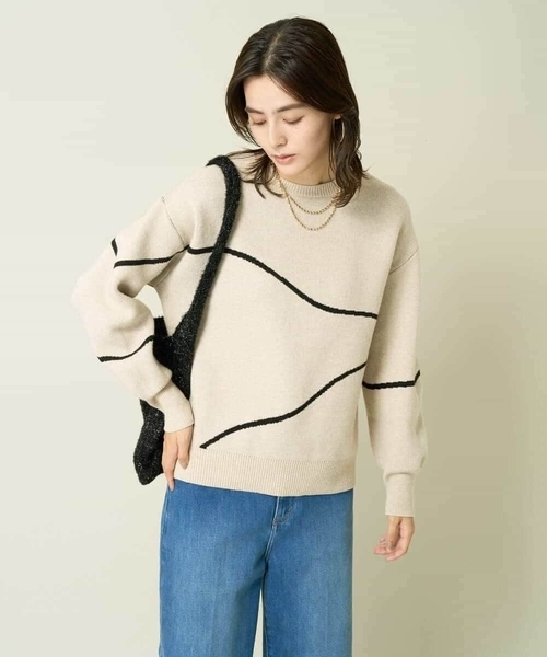 a.v.v(アーヴェヴェ)の「ラインアートニット(ニット/セーター・レディース・ベージュ/チャコールグレー・34/36/40/38/42)」の8枚目の写真