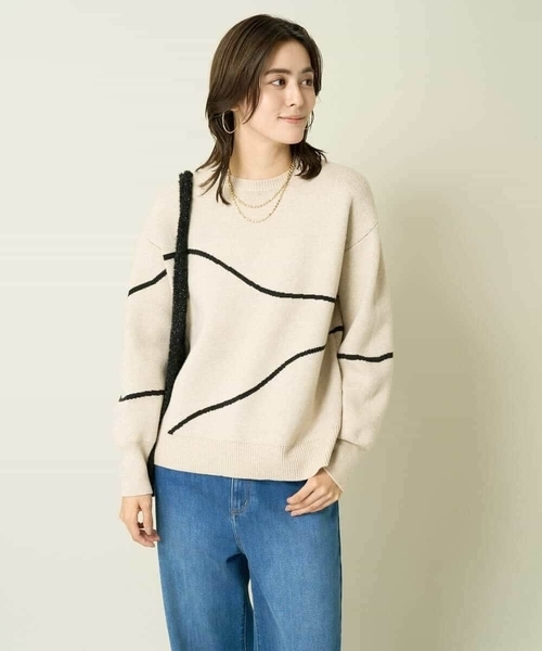 a.v.v(アーヴェヴェ)の「ラインアートニット(ニット/セーター・レディース・ベージュ/チャコールグレー・34/36/40/38/42)」の9枚目の写真