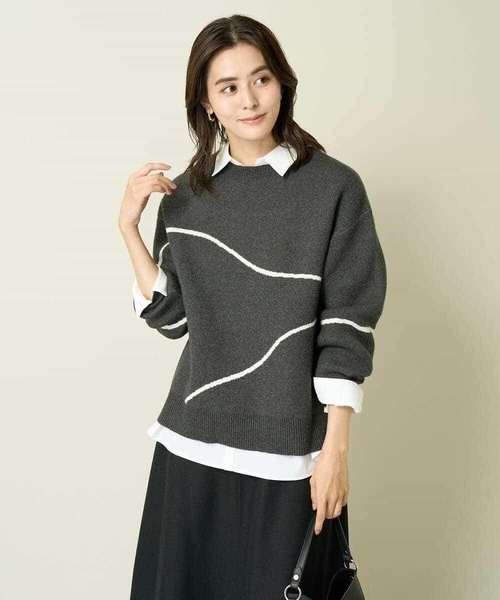 a.v.v(アーヴェヴェ)の「ラインアートニット(ニット/セーター・レディース・ベージュ/チャコールグレー・34/36/40/38/42)」の16枚目の写真
