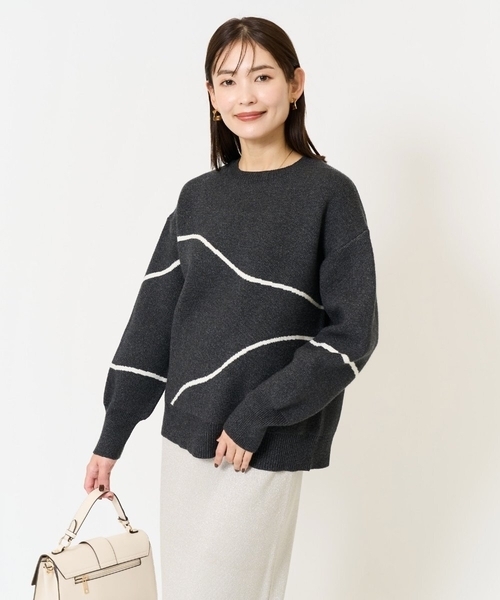 a.v.v(アーヴェヴェ)の「ラインアートニット(ニット/セーター・レディース・ベージュ/チャコールグレー・34/36/40/38/42)」の22枚目の写真