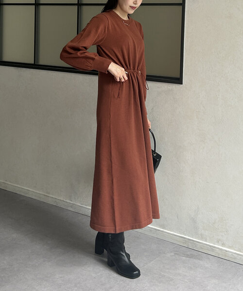 キルティング ワンピース ボリューム袖 ハイウエスト B2587 half gather volume camionepiece | AÉRMA boutique