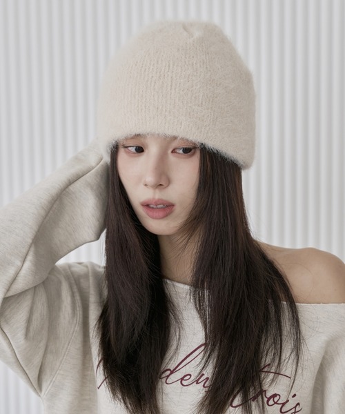 UNE MANSION(ユヌマンション)の「アンゴラモヘアニットビーニー(ニットキャップ/ビーニー・レディース・グレー/ベージュ/アイボリー/ブラック・ONE SIZE)」の2枚目の写真