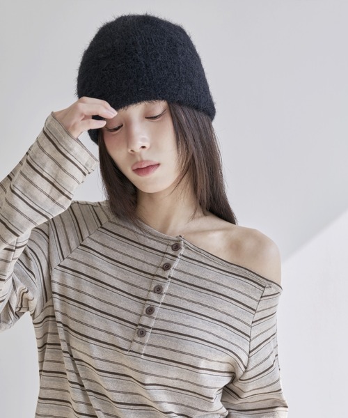 UNE MANSION(ユヌマンション)の「アンゴラモヘアニットビーニー(ニットキャップ/ビーニー・レディース・グレー/ベージュ/アイボリー/ブラック・ONE SIZE)」の14枚目の写真