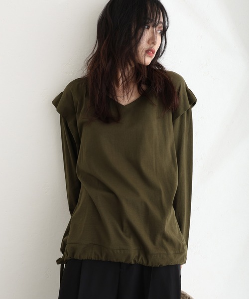 ElegChic(エレグシック)の「ショルダー タック カットソー(Tシャツ/カットソー・レディース・ベージュ系その他/オフホワイト/チャコールグレー/ブラック/カーキ・M/XL/4L)」の12枚目の写真