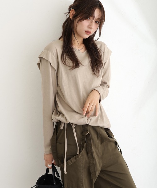 ElegChic(エレグシック)の「ショルダー タック カットソー(Tシャツ/カットソー・レディース・ベージュ系その他/オフホワイト/チャコールグレー/ブラック/カーキ・M/XL/4L)」の18枚目の写真
