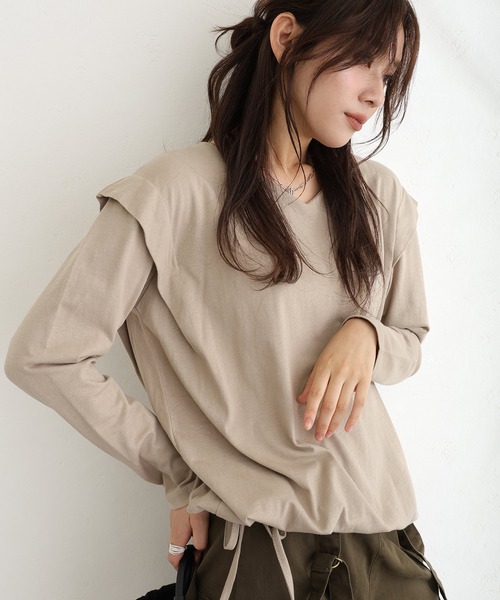 ElegChic(エレグシック)の「ショルダー タック カットソー(Tシャツ/カットソー・レディース・ベージュ系その他/オフホワイト/チャコールグレー/ブラック/カーキ・M/XL/4L)」の21枚目の写真