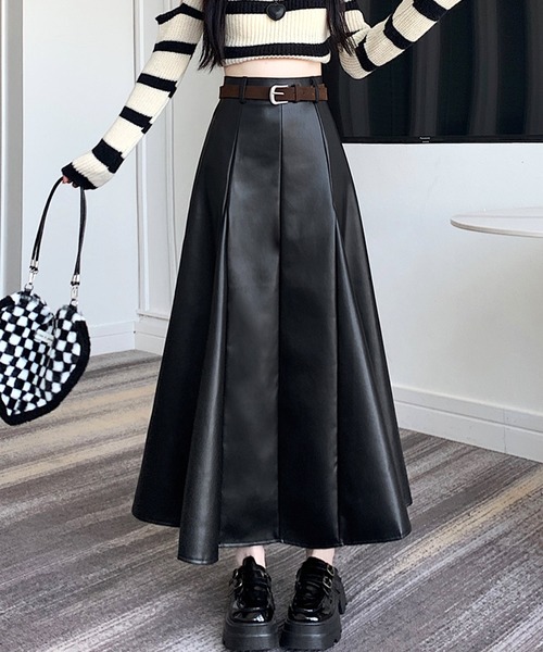 frunco(フランコ)の「【ZOZO限定】ベルト付きフェイクレザーロングスカート(スカート・レディース・ブラック/ブラウン・MEDIUM)」の9枚目の写真