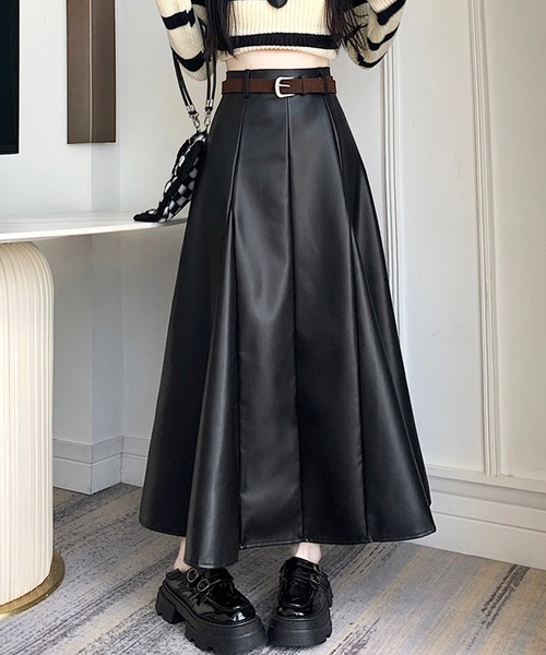 ZOZO限定】ベルト付きフェイクレザーロングスカート（スカート
