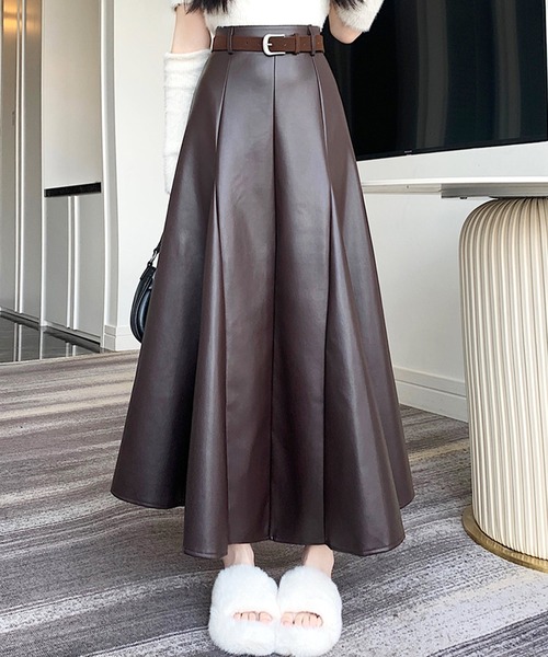 frunco(フランコ)の「【ZOZO限定】ベルト付きフェイクレザーロングスカート(スカート・レディース・ブラック/ブラウン・MEDIUM)」の14枚目の写真