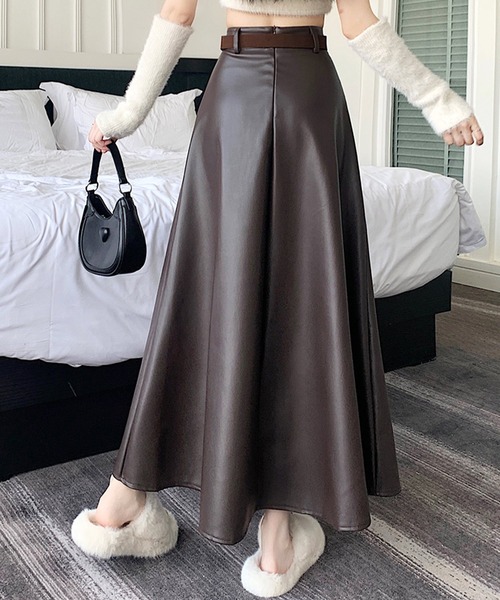 frunco(フランコ)の「【ZOZO限定】ベルト付きフェイクレザーロングスカート(スカート・レディース・ブラック/ブラウン・MEDIUM)」の18枚目の写真