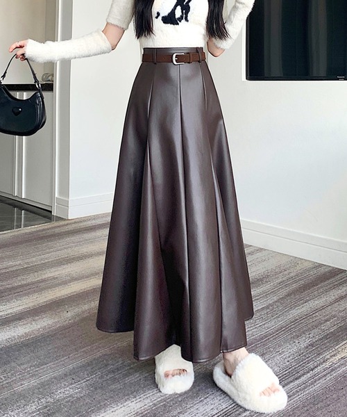 frunco(フランコ)の「【ZOZO限定】ベルト付きフェイクレザーロングスカート(スカート・レディース・ブラック/ブラウン・MEDIUM)」の19枚目の写真