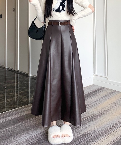 frunco(フランコ)の「【ZOZO限定】ベルト付きフェイクレザーロングスカート(スカート・レディース・ブラック/ブラウン・MEDIUM)」の20枚目の写真