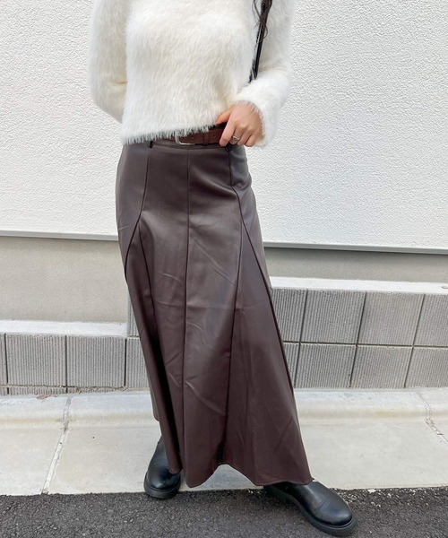 その他ブランド / LOW CLASSIC/ロングスカート/M/フェイクレザー/BRW/無地 ZOZO限定】ベルト付きフェイクレザーロングスカート（スカート