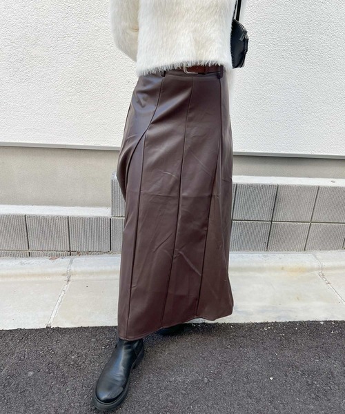 ZOZO限定】ベルト付きフェイクレザーロングスカート（スカート
