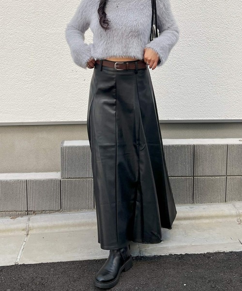 ZOZO限定】ベルト付きフェイクレザーロングスカート（スカート