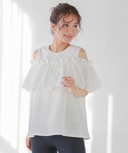 Fit more ミニリボンチュールオープンショルダーブラウス ミニリボンチュールオープンショルダーブラウス（シャツ