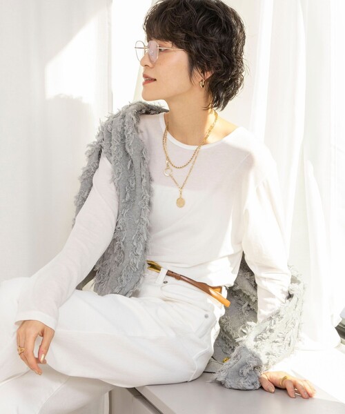 NOLLEY’S（ノーリーズ）の「【追加】シアーストレッチロンT（Tシャツ/カットソー・レディース・ネイビー/ホワイト・38）」の9枚目の写真