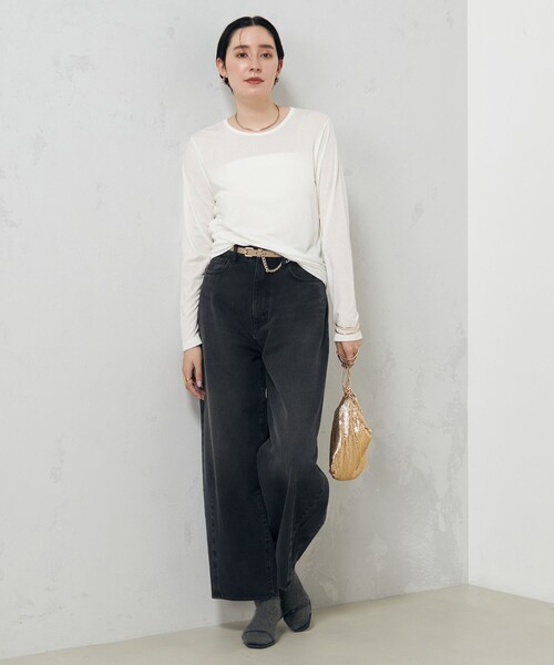 NOLLEY’S（ノーリーズ）の「【追加】シアーストレッチロンT（Tシャツ/カットソー・レディース・ネイビー/ホワイト・38）」の4枚目の写真