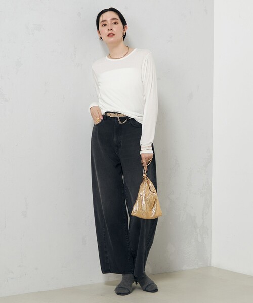 NOLLEY’S（ノーリーズ）の「【追加】シアーストレッチロンT（Tシャツ/カットソー・レディース・ネイビー/ホワイト・38）」の3枚目の写真