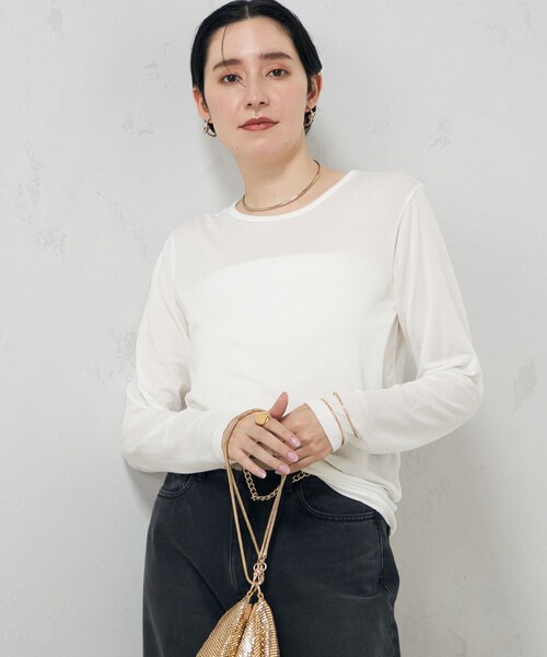 NOLLEY’S（ノーリーズ）の「【追加】シアーストレッチロンT（Tシャツ/カットソー・レディース・ネイビー/ホワイト・38）」の21枚目の写真