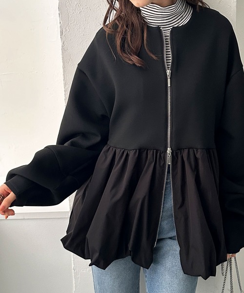 GeeRA(ジーラ)の「バルーンペプラムジップブルゾン(ブルゾン・レディース・ブラック/オフホワイト・LARGE/X-LARGE/MEDIUM)」の2枚目の写真