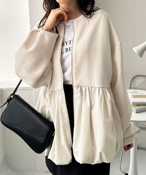 GeeRA(ジーラ)の「バルーンペプラムジップブルゾン(ブルゾン・レディース・ブラック/オフホワイト・LARGE/X-LARGE/MEDIUM)」の4枚目の写真